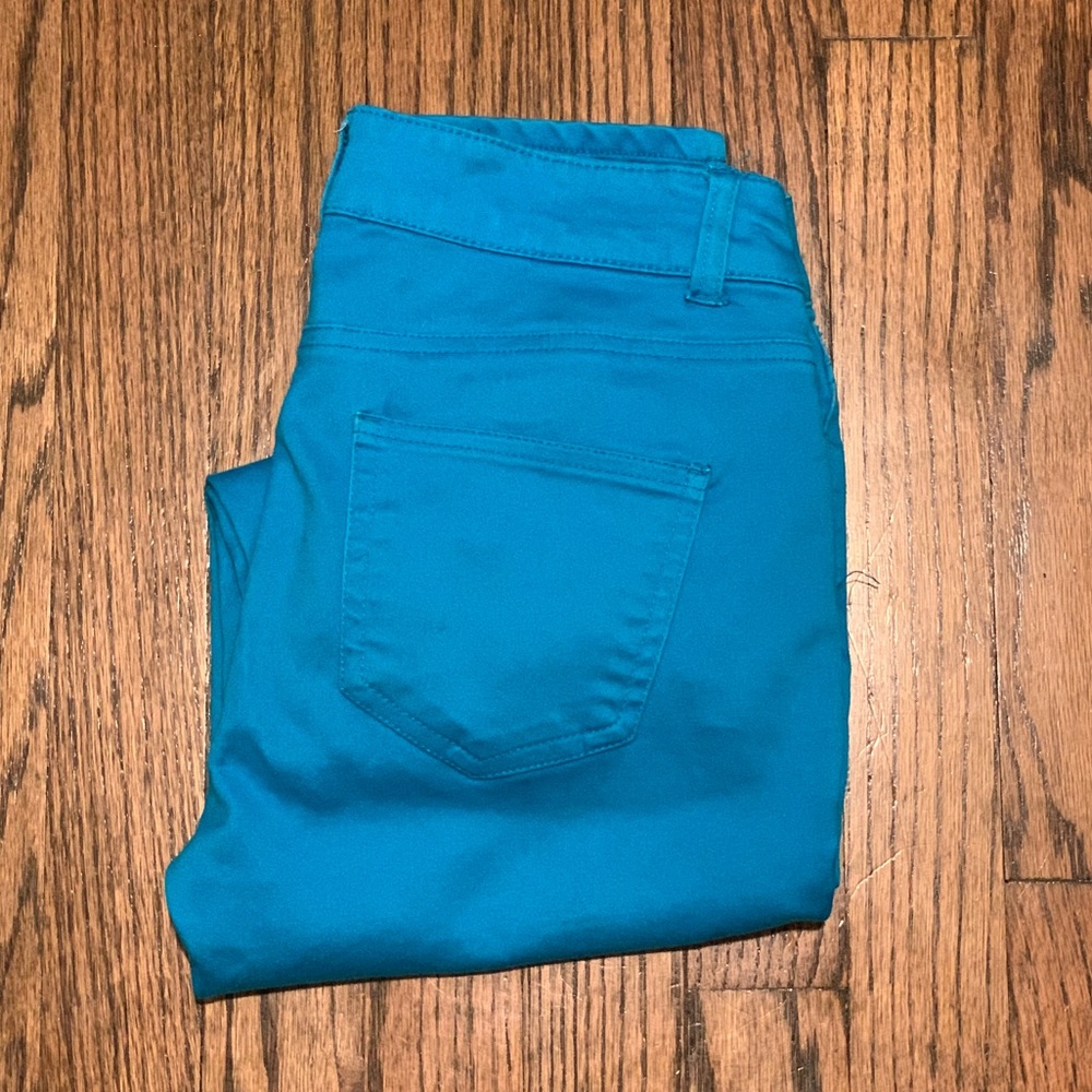 Bright blue skinny jeans
